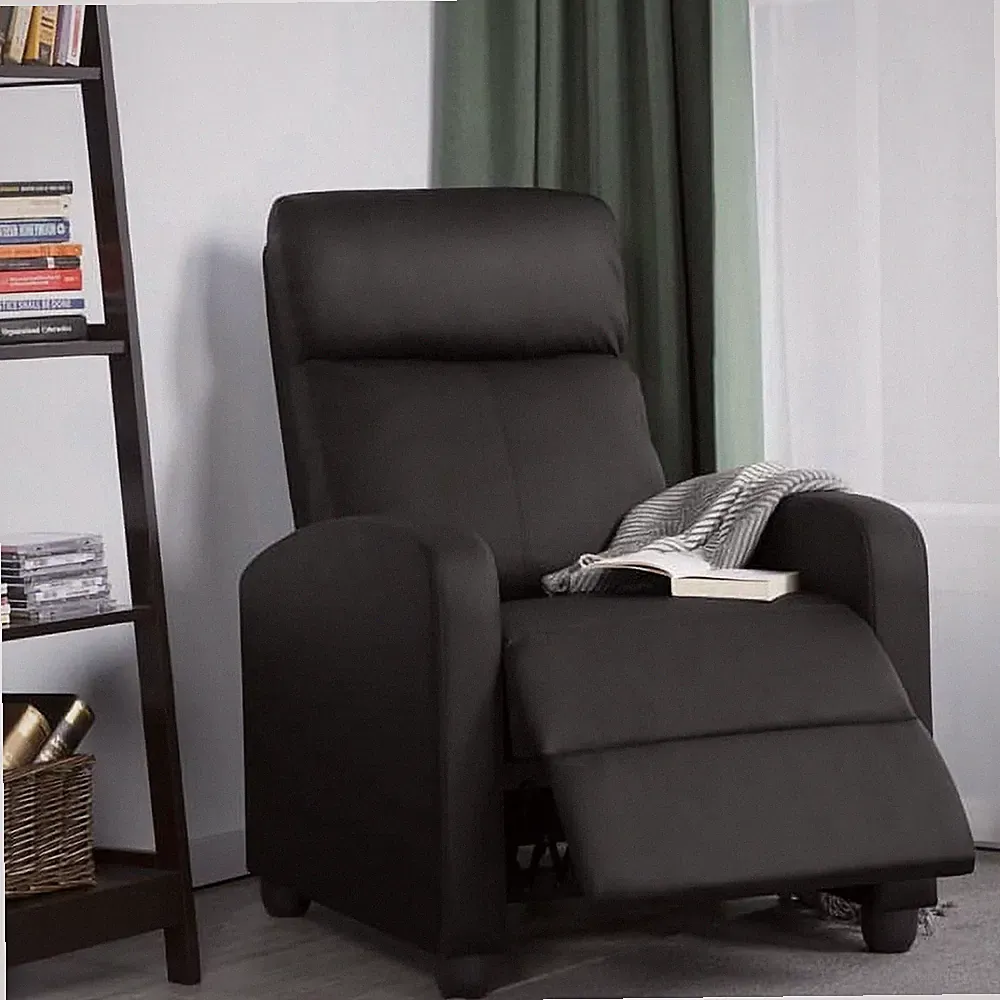Comfortable Faux Leather Push Back Theater Recliner Chair with Footrest