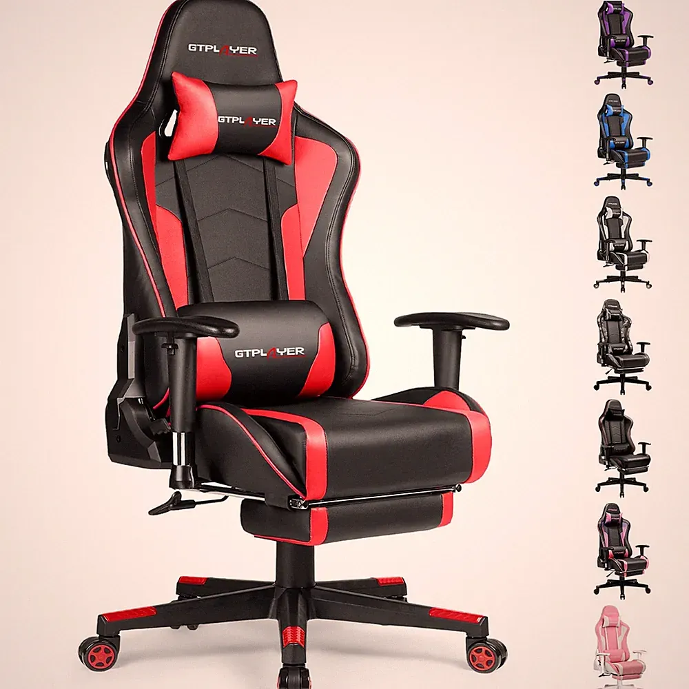 Gaming Chair with Footrest Speakers Video Game Chair Bluetooth Music Heavy Du...
