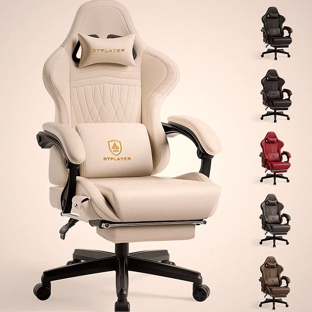 Gaming Chair with Speakers Padded High Back Ergonomic Reclining Ivory GTPLAYER