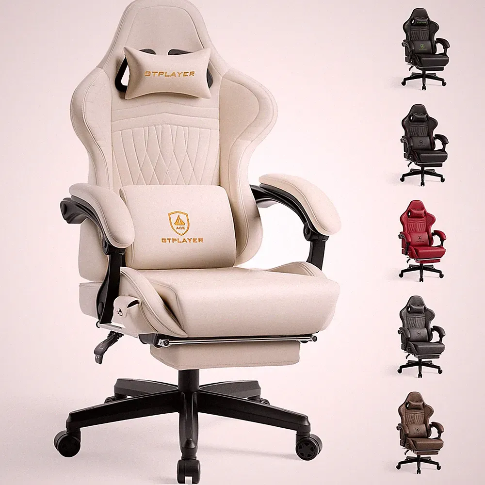 Gtplayer Ace Pro Gaming Chair with Speakers Ivory Reclining Footrest